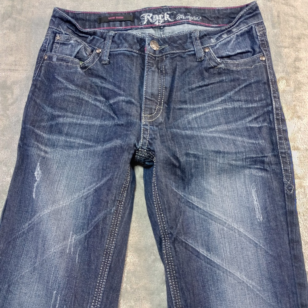 Rock 47 by Wrangler Low Rise Style WJX18PD Size 9 x 34 ‎ Embellished Dark Wash